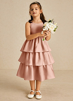 Azazie Margery Flower Girl Dresses Rose Gold A-Line Bow Stretch Satin Dress image2