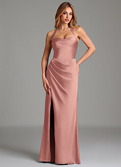 Azazie Serenity Vestidos de damas de honor Vestido Rosetón de Satén Elástico de Corte Sirena con Escote corazón image1