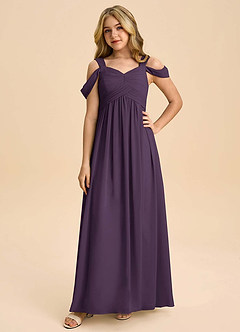 Azazie Lianne Junior Plum A-Line Off the Shoulder Chiffon Dress image3