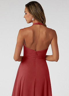 Azazie Tessie Bridesmaid Dresses Rust A-Line V-Neck Pleated Chiffon Dress image4