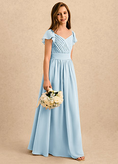 Azazie Taylor Girls Formal Blumenmädchenkleider A-Linie Herzausschnitt Chiffon Kleid Himmelblau image3