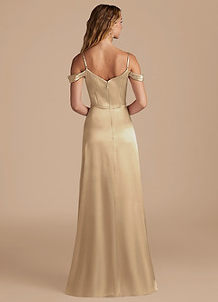 Azazie Ocean Robes de demoiselle d'honneur Robe Trapèze en Satiné métallisé Épaule décolletée Champagne image2