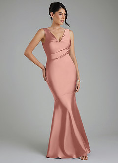 Azazie Monica Bridesmaid Dresses Rosette Mermaid Pleated Stretch Satin Dress image6
