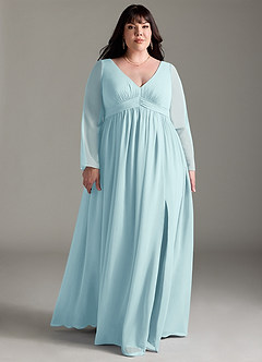 Azazie Teton Brautjungfernkleider für Schwangere A-Linie Langarm Chiffon Bodenlänge Kleid image9