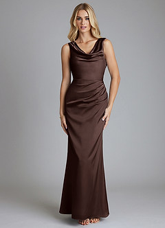 Azazie Tallie Bridesmaid Dresses Ganache Mermaid Pleated Stretch Satin Dress image9