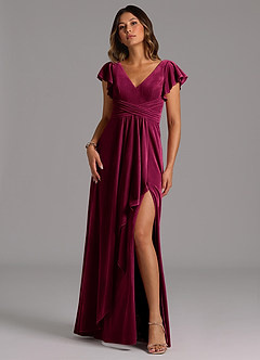 Azazie Omari Bridesmaid Dresses Cabernet A-Line Pleated Velvet Dress image4