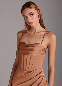 Azazie Brookelle Bridesmaid Dresses Bronzer Sheath Sweetheart Corset Stretch Satin Dress image7