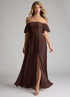 Azazie Sue Bridesmaid Dresses Ganache A-Line Off the Shoulder Chiffon Convertible Dress image1