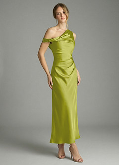 Azazie Emerson Bridesmaid Dresses Lemongrass Mermaid Off the Shoulder Stretch Satin Dress image3