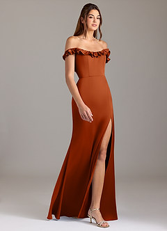 Azazie Callie Bridesmaid Dresses Burnt Orange A-Line Ruched Stretch Satin Convertible Dress image6