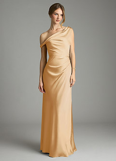 Azazie Emerson Brudtärnklänningar Klä av Sjöjungfru i Stretch Satin Av axeln Guld image3