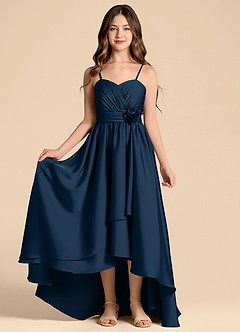 Azazie Catalina Junior Dark Navy A-Line Sweetheart Neckline Stretch Satin Dress image5