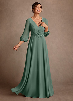 Azazie Yorba vestidos de madre de la novia Vestido de Eucalipto de Gasa de Corte en A con Encaje image2
