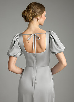 Azazie Fyona Bridesmaid Dresses Silver A-Line Pleated Stretch Satin Dress image2