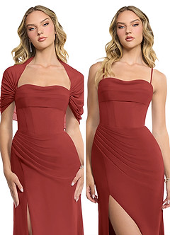 Azazie Zia Bridesmaid Dresses Rust Sheath Side Slit Chiffon Convertible Dress image8