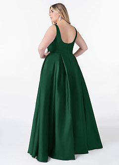 Azazie Neve Vestidos de damas de honor Vestido de Verde Oscuro de Satén Elástico de Corte Princesa con Con bolsillos image8