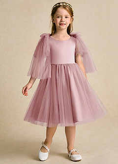 Azazie Duchess Robe Demoiselle D'honneur Fillette Robe Trapèze en Tulle avec manches Rose Poussiéreuse image3