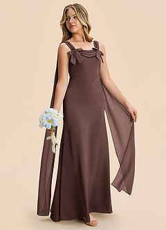 Azazie Chelsea Junior Ganache Sheath Pleated Stretch Satin Dress image5