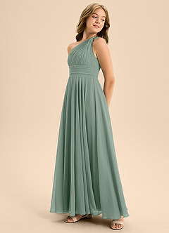 Azazie Charlize Junior Silver Sage A-Line Pleated Chiffon Dress image4