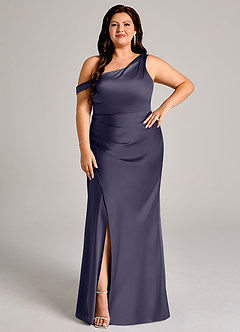 Azazie Madelyn Jurken voor bruidsmeisjes Converteerbaar Jurk van Stretch Satijn met Zeemeermin One-Shoulder Stormachtig image10