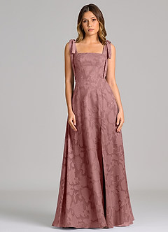 Azazie Debra Bridesmaid Dresses Dusty Rose A-Line with Pockets Floral Burnout Dress image4
