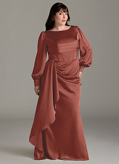 Azazie Raye Bridesmaid Dresses Auburn Mermaid Long Sleeve Stretch Satin Dress image9