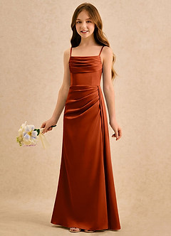 Azazie Shyla Girls Formal Sukienki dla dziewczynek sypiących kwiaty Osłona Pofałdowany Satyna elastyczna Długość podłogi Sukienka image3