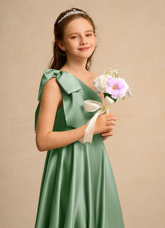 Azazie Guppy Girls Formal Flower Girl Klänningar Klä A-Line i Matt satäng Ena axeln image6