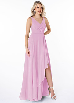 Azazie Calvi Brautjungfernkleider A-Linie Gestreift Chiffon Kleid Bonbonrosa image3
