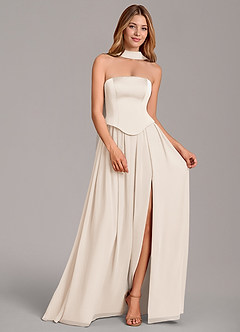 Azazie Cadence Jurken voor bruidsmeisjes Converteerbaar Jurk van Stretch Satijn met A-Lijn Korset Wit Albast image3