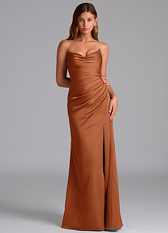 Azazie Claudelle Vestidos de madrinha de casamento Vestido Cobre de Cetim elástico de sereia com Sem alças image6