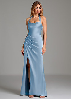 Azazie Serenity Bridesmaid Dresses Powder Blue Mermaid Sweetheart Neckline Stretch Satin Dress image4