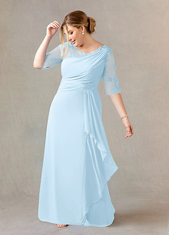 Azazie Dionysus Mother of the Bride Dresses Sky Blue A-Line Boatneck Lace Chiffon Dress image8