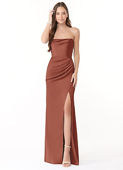 Azazie Leonis Bridesmaid Dresses Auburn Mermaid Pleated Stretch Satin Convertible Dress image3