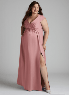 Azazie Allessia Maternity Bridesmaid Dresses A-Line Pleated Stretch Satin Floor-Length Dress image10