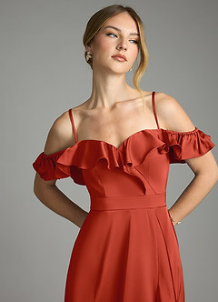 Azazie Lyra Bridesmaid Dresses Rust A-Line Off the Shoulder Stretch Satin Convertible Dress image11