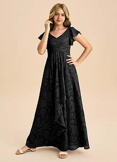 Azazie Omari Junior Abito A-Line in Burnout Floreale Plissettato Nero image5