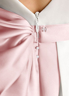 Azazie Cherry Flower Girl Dresses Ivory Powder Pink Ball-Gown Pleated Matte Satin Dress image6