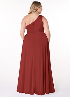 Azazie Brooke Bridesmaid Dresses Rust A-Line One Shoulder Mesh Dress image7