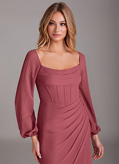 Azazie Charissa Bridesmaid Dresses Merlot Sheath Long Sleeve Chiffon Dress image7