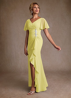 Azazie Suffolk Kleider für die Brautmutter A-Linie Plissee Chiffon Kleid Zitronensorbet image2