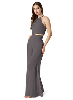 Azazie Kenzi Bridesmaid Dresses Steel Grey Pleated Chiffon Jumpsuit image3