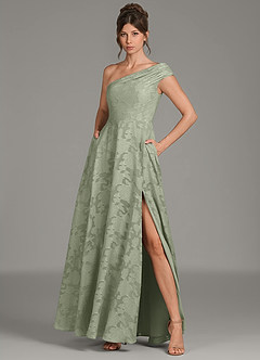 Azazie Melanie Kleider zum Anprobieren zu Hause Eine Linie One-Shoulder Blumen-Burnout Kleid Agave image3