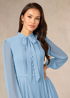 Azazie Adellah Abiti per la Madre della Sposa Abito A-Line in Chiffon Plissettato Azzurro Polvere image5