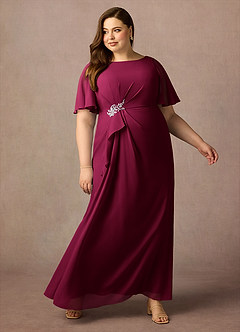 Azazie Rain vestidos de madre de la novia Vestido Borgoña de Gasa de Corte Recto con Con pedrería image10
