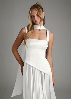 Azazie Stephanie Bridesmaid Dresses White A-Line Corset Stretch Satin Dress image5