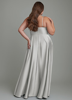 Azazie Elle Bridesmaid Dresses Silver A-Line Pleated Stretch Satin Dress image9
