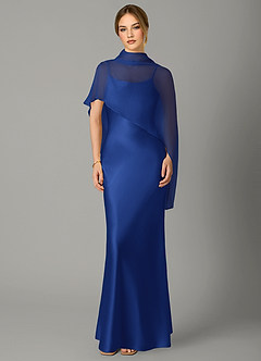 Azazie Jaleesa Jurken voor bruidsmeisjes Jurk van Stretch Satijn met A-Lijn Hoge Kraag Koningsblauw image1