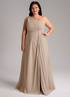 Azazie Brooke Bridesmaid Dresses Taupe A-Line One Shoulder Chiffon Dress image4