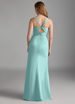 Azazie Mero Bridesmaid Dresses Aqua Sheath Pleated Chiffon Dress image3